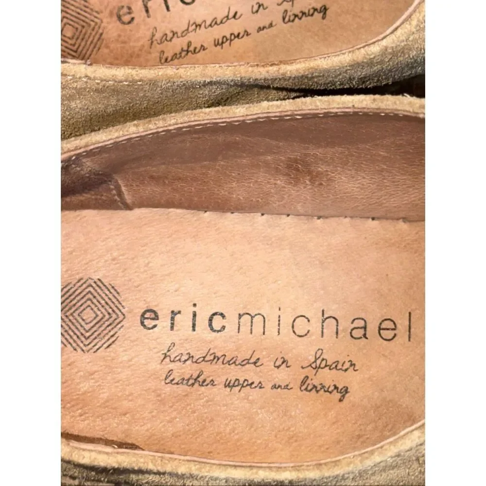 Eric Michael Taupe Leather Serena Espadrille Shoe with Top Zipper